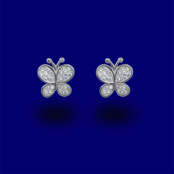 A pair of diamond butterfly earrings.