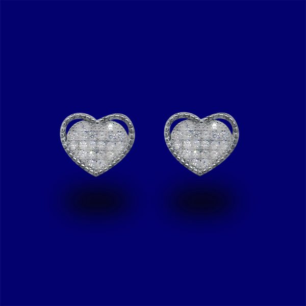 A pair of diamond earrings with heart shaped design.