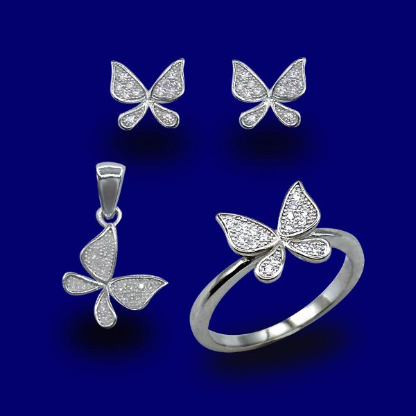 A set of jewelry that is in the shape of butterflies.