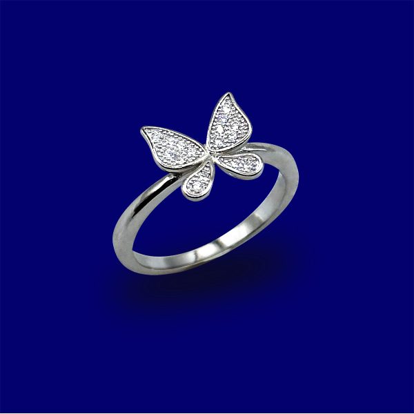A butterfly ring with diamonds on it's face.