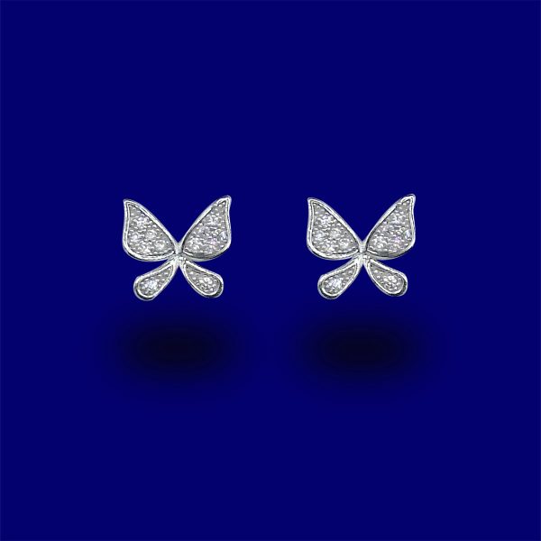 A pair of diamond butterfly earrings in 1 8 k white gold.