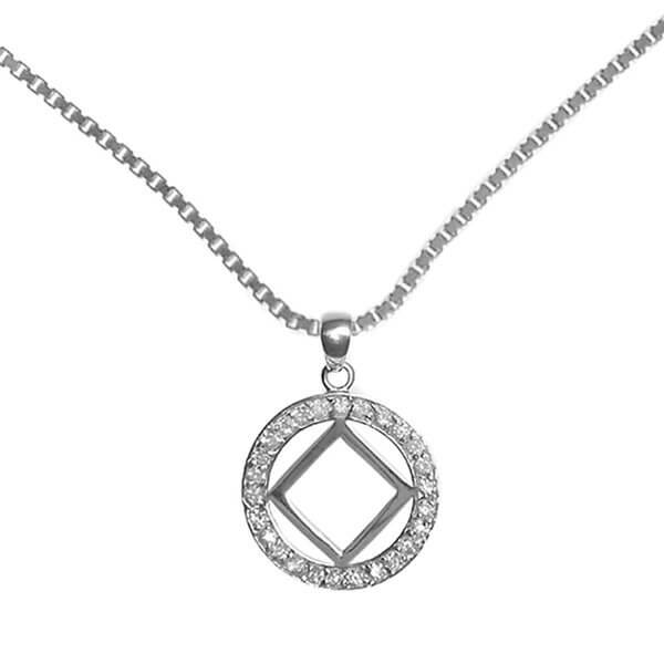 NA Crystal Bling Narcotics Anonymous Symbol Sterling Silver Necklace