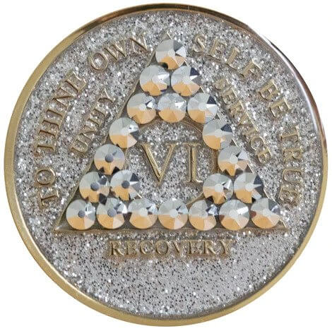 Silver Glitter with Silver Crystal AA Medallion (1 Year-45 Years)