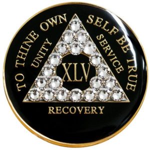 Black with White Crystal AA Medallion (1 Year-45 Years)