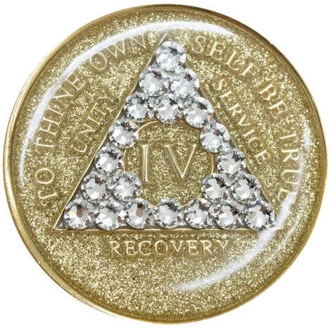 Gold Glitter with White Crystal AA Medallion (1 Year-45 Years)