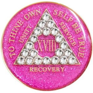 Pink Glitter with White Crystal AA Medallion (1 Year-45 Years) - Front