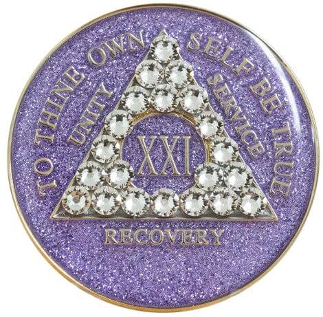 Purple Glitter with White Crystal AA Medallion (1 Year-45 Years)