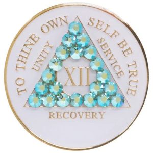 White with Turquoise Crystal AA Medallion (1 Year-45 Years)