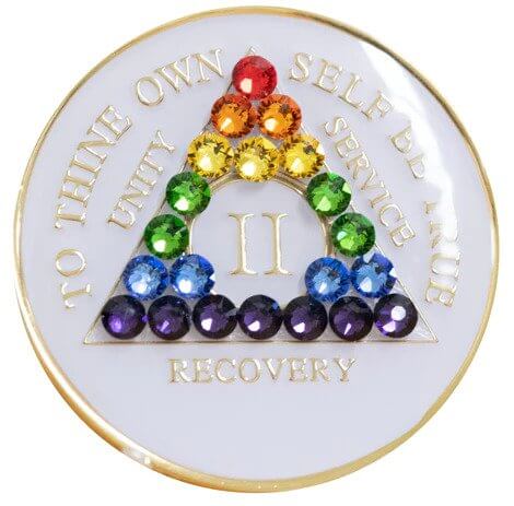White with Rainbow Crystal AA Medallion (1 Year-45 Years)
