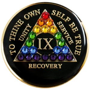 Black with Rainbow Crystal AA Medallion (1 Year-45 Years)