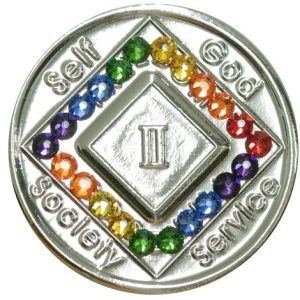 NA Silver & Rainbow Crystal Medallion (1-45 Years) - Front