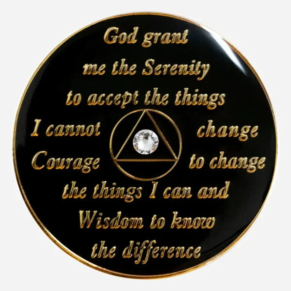 The back of this Crystal AA Medallion features the Serenity Prayer, offering a message of hope and strength to individuals within the LGBTQ recovery community.