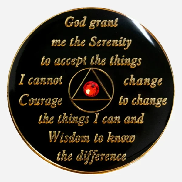 The Serenity Prayer is etched on the back of this Crystal AA Medallion, providing a source of courage and resilience for those facing the challenges of recovery.