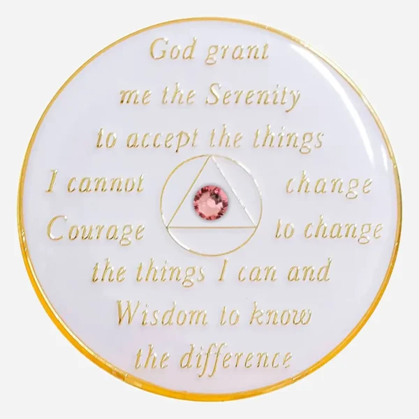 On the back, the Serenity Prayer is delicately inscribed, offering a message of hope and guidance for those embarking on a new beginning in recovery.