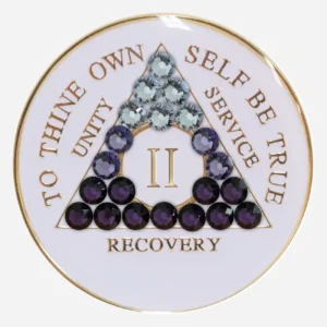 With a mesmerizing transition of Swarovski crystals from white to purple, this Crystal AA Medallion captures the transformative power of the recovery journey.