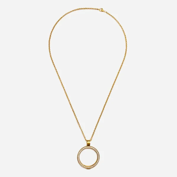 AA Medallion Holder Necklace - Gold Plated - Crystal Bezel - 24 - Image 2