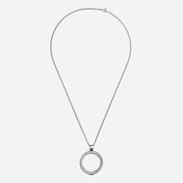 AA Medallion Holder Necklace - Silver Plated - Crystal Bezel - 24" - Image 2